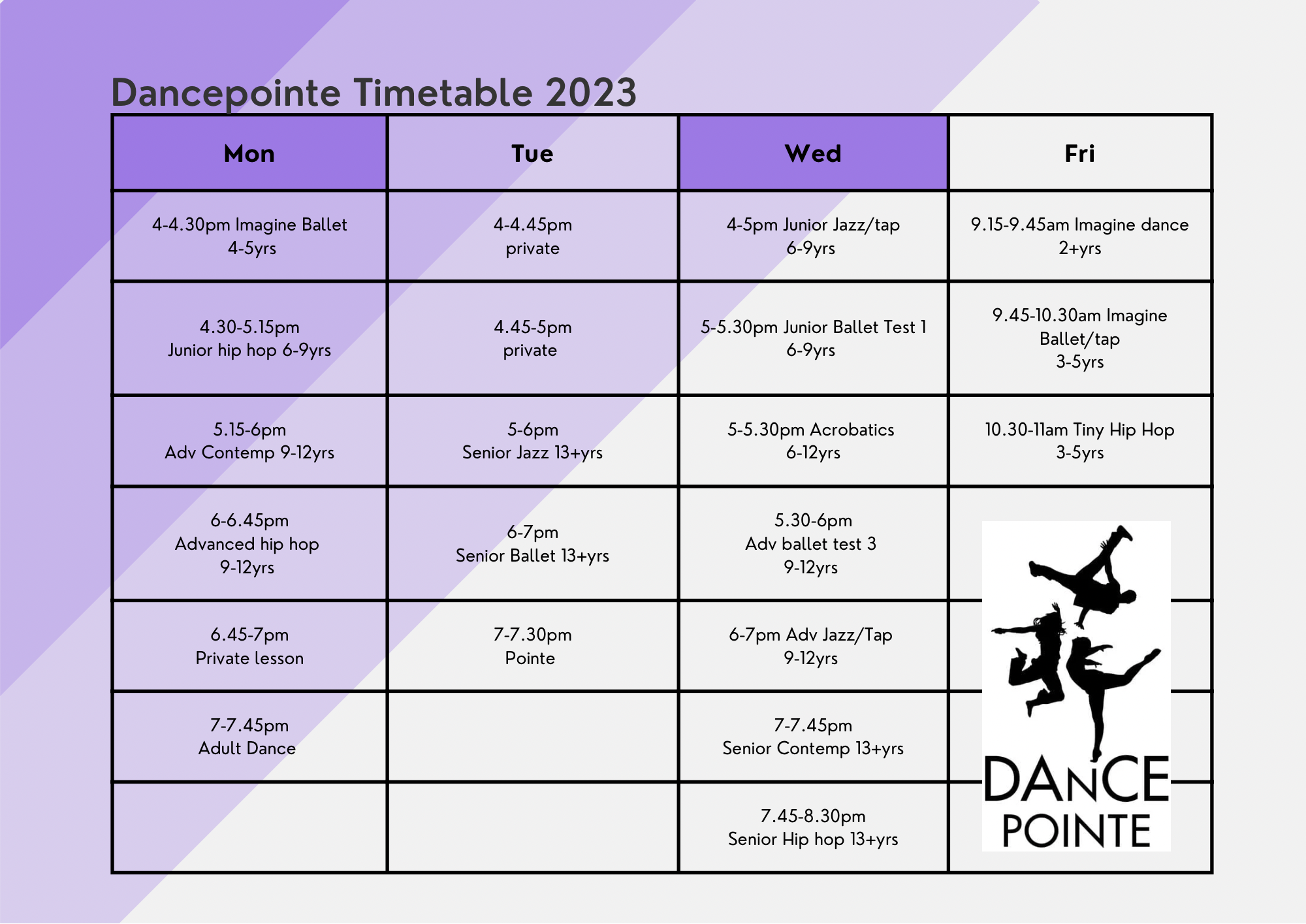 Dancepointe Warragul Timetable Term 1, 2023
